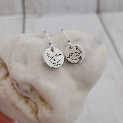 Sterling Silver Wren Drop Earrings