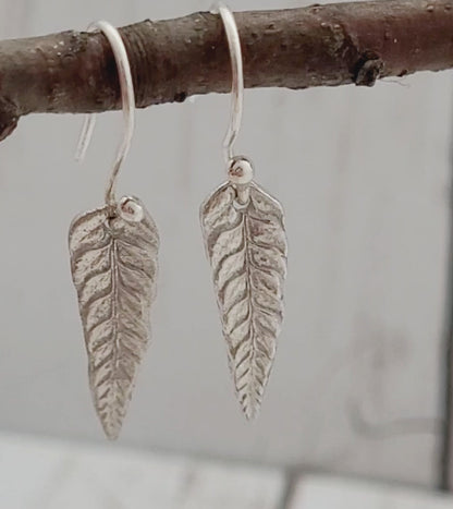 Sterling Silver Fern Leaf Botanical Drop Earrings