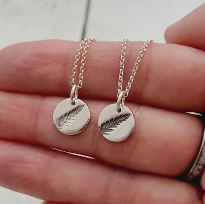 Sterling Silver Tiny Round Fern Leaf Necklace