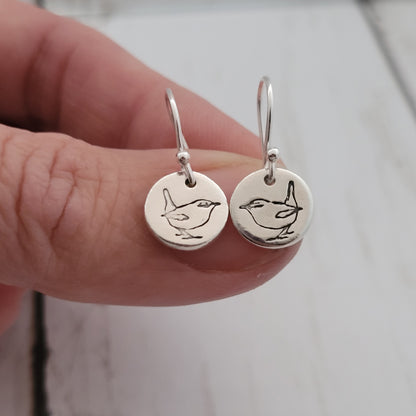 Sterling Silver Wren Drop Earrings