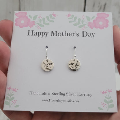 Sterling Silver Wren Drop Earrings