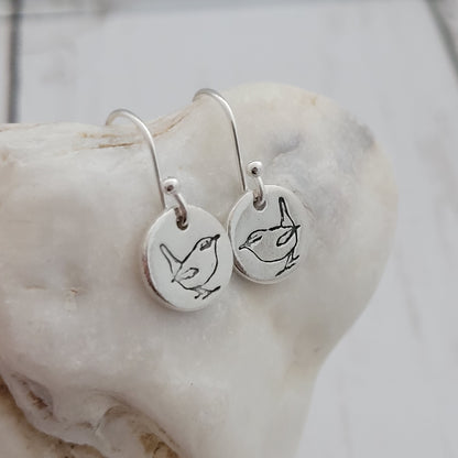 Sterling Silver Wren Drop Earrings