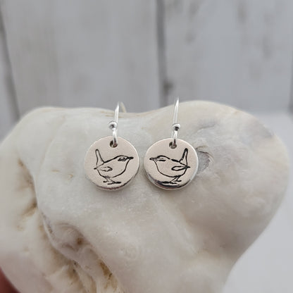Sterling Silver Wren Drop Earrings
