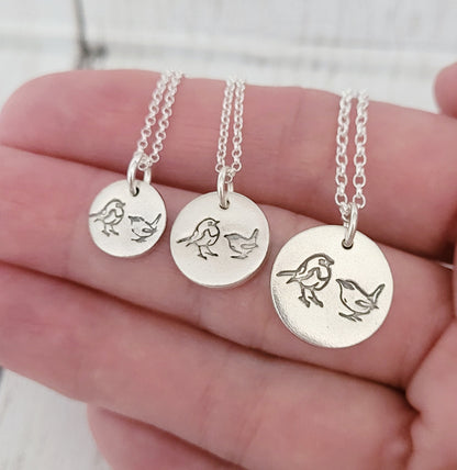 Sterling Silver Robin and Wren Birds Necklace
