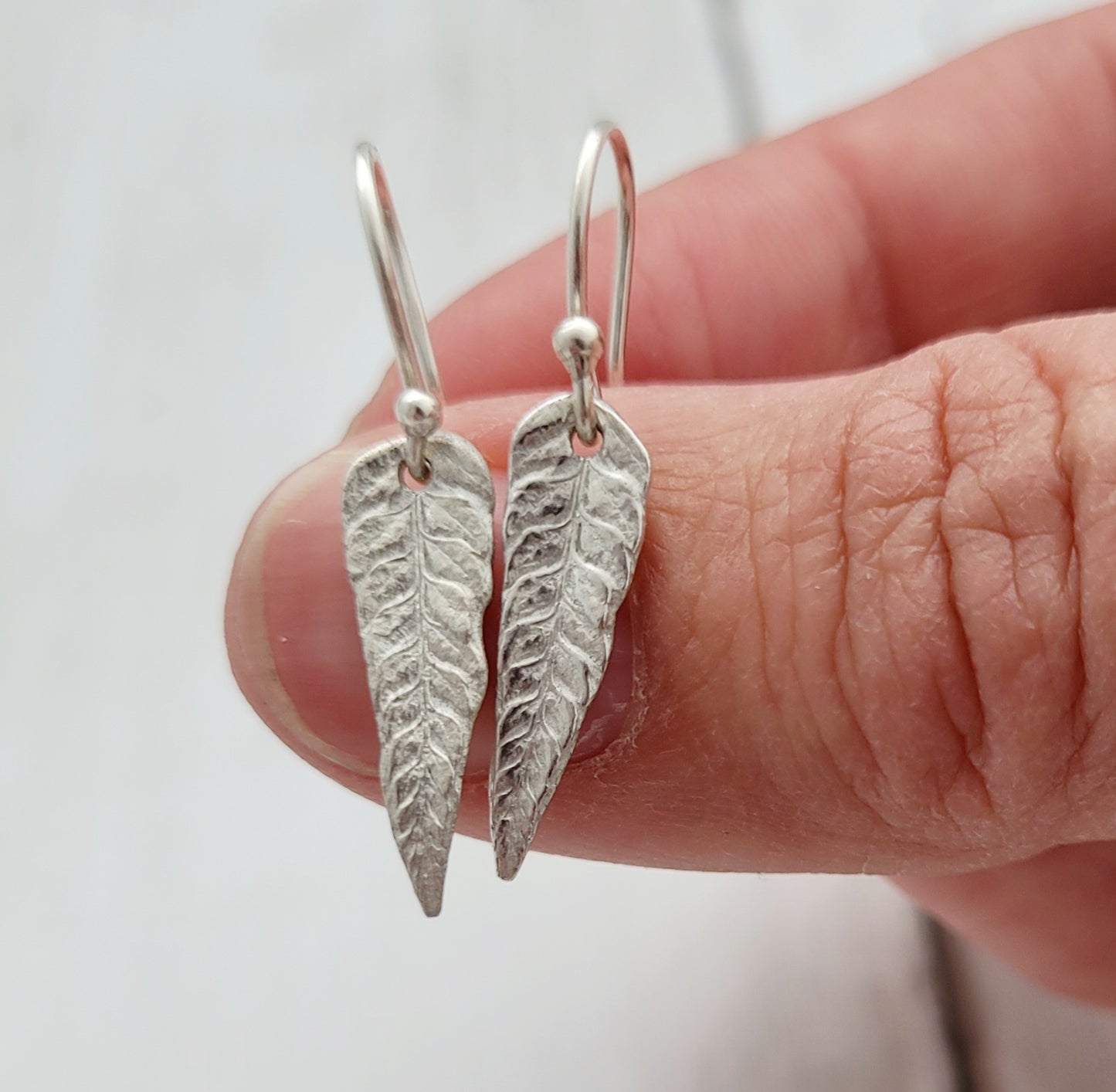 Sterling Silver Fern Leaf Botanical Drop Earrings