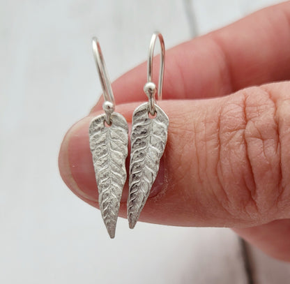 Sterling Silver Fern Leaf Botanical Drop Earrings
