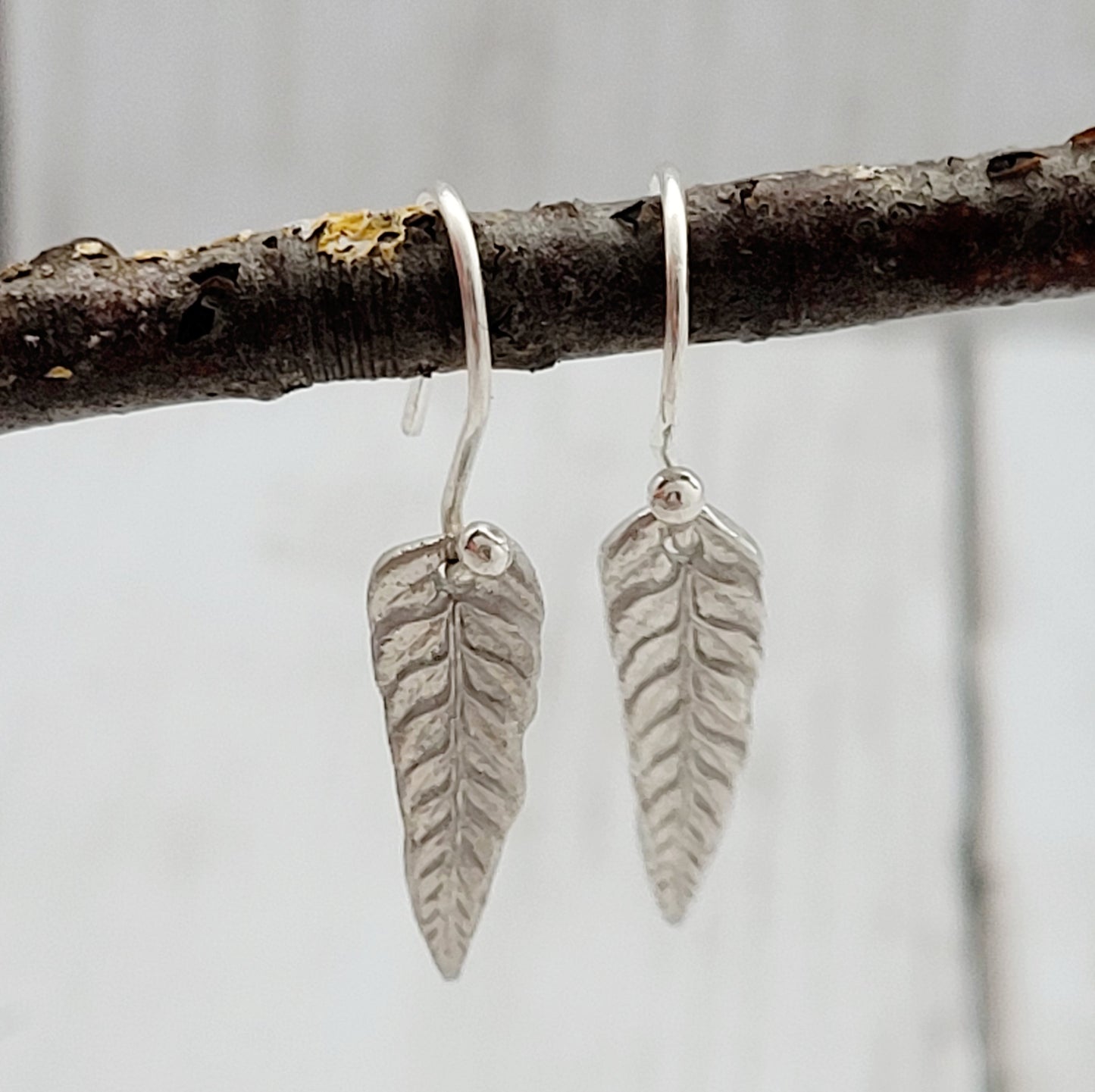 Sterling Silver Fern Leaf Botanical Drop Earrings