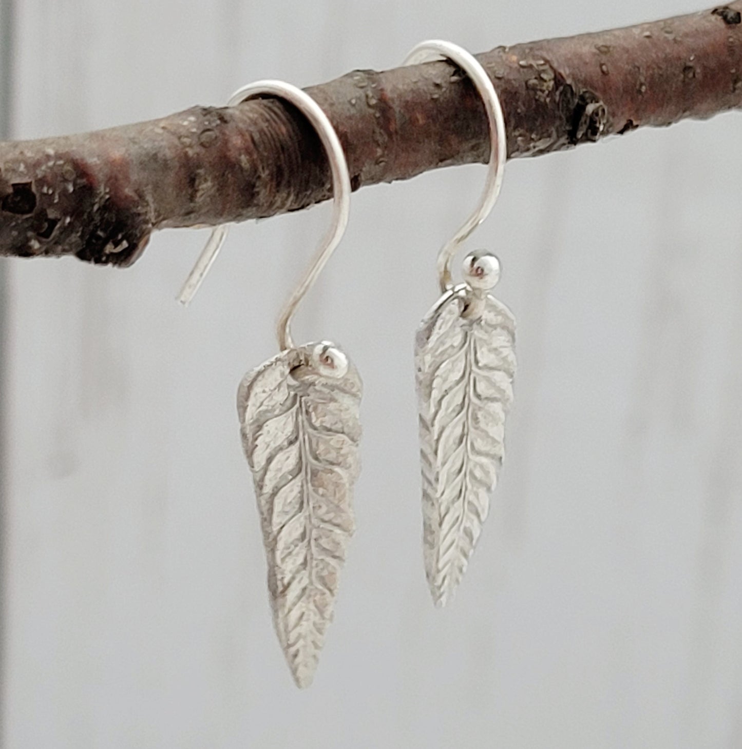Sterling Silver Fern Leaf Botanical Drop Earrings