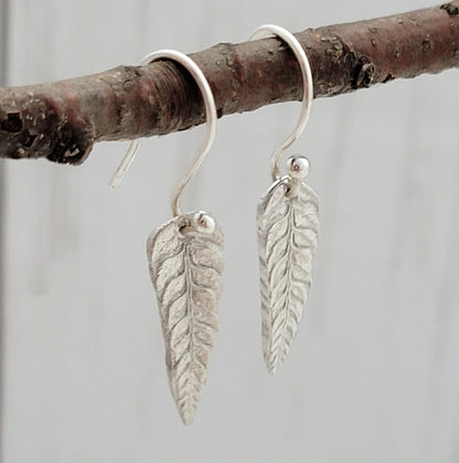 Sterling Silver Fern Leaf Botanical Drop Earrings