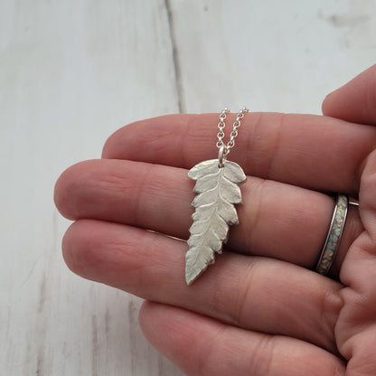 Sterling Silver Fern Leaf Botanical Pendant Necklace