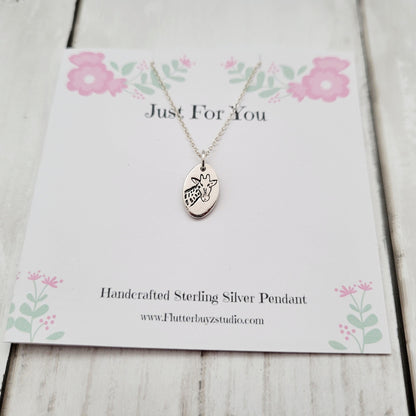 Handcrafted Sterling Silver Pendant on a 'Just For You' card with floral designs