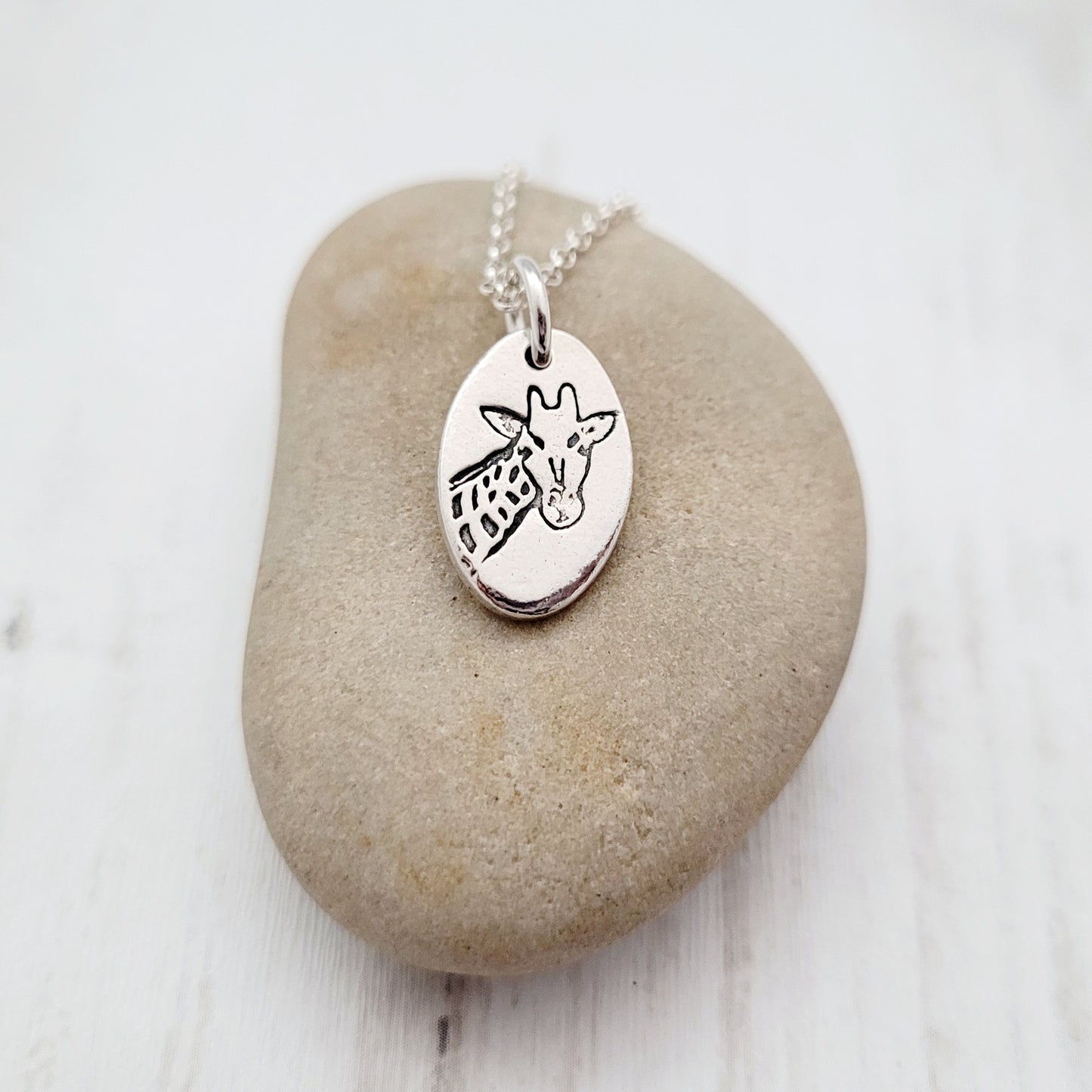 Sterling Silver Oval Giraffe Pendant Necklace