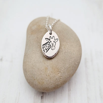 Sterling Silver Oval Giraffe Pendant Necklace