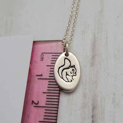 Sterling Silver Oval Squirrel Pendant Necklace