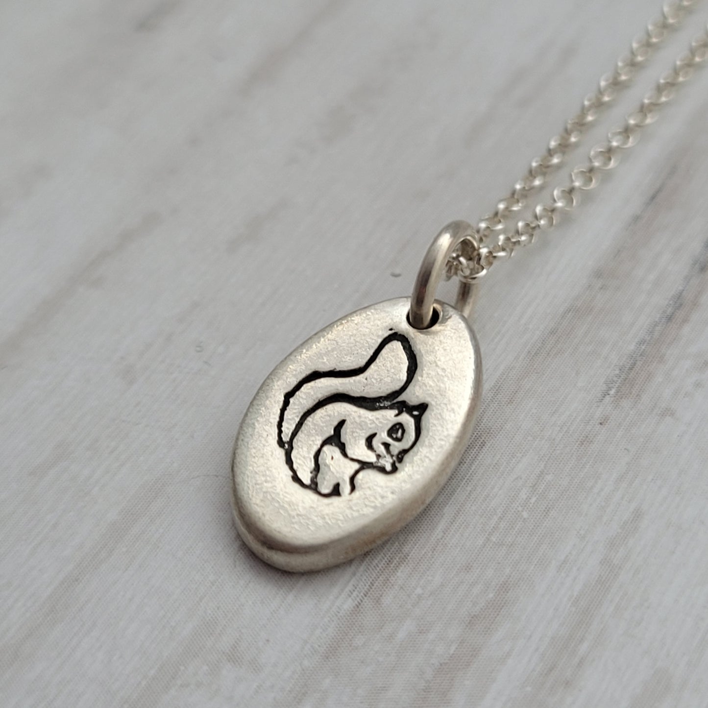 Sterling Silver Oval Squirrel Pendant Necklace