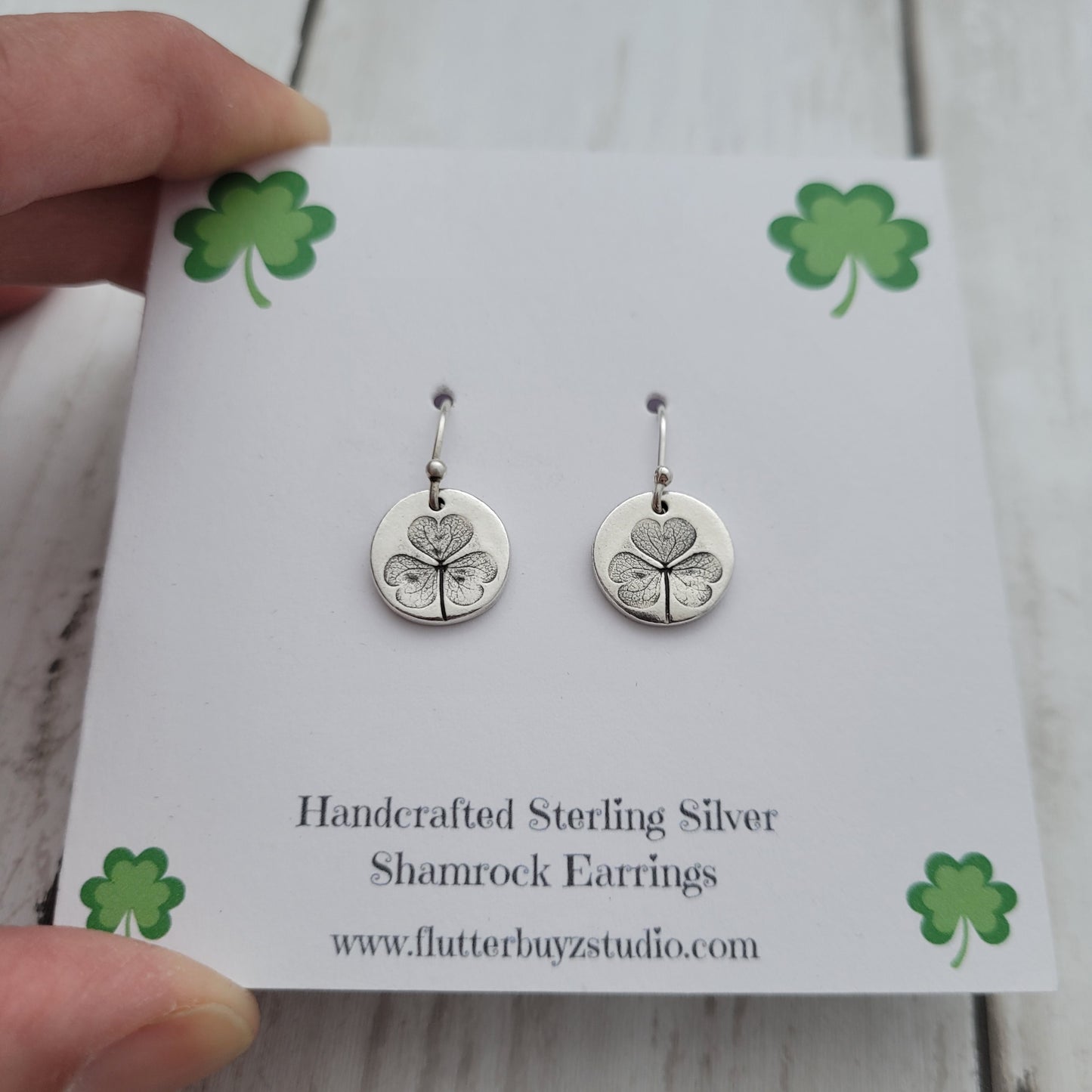 Sterling Silver Shamrock Leaf Earrings