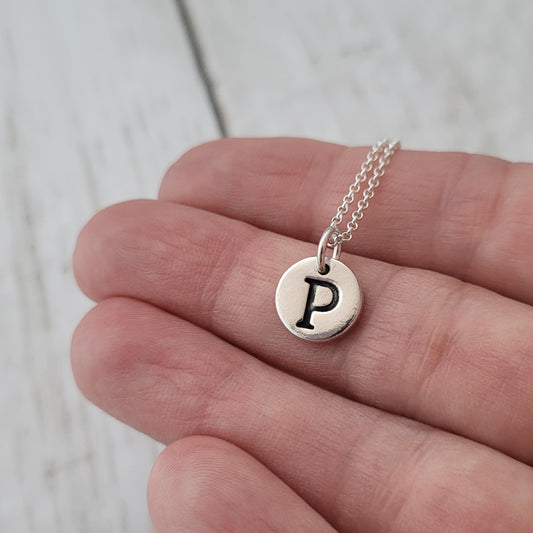 Sterling Silver Initial Monogram round Pendant Necklace