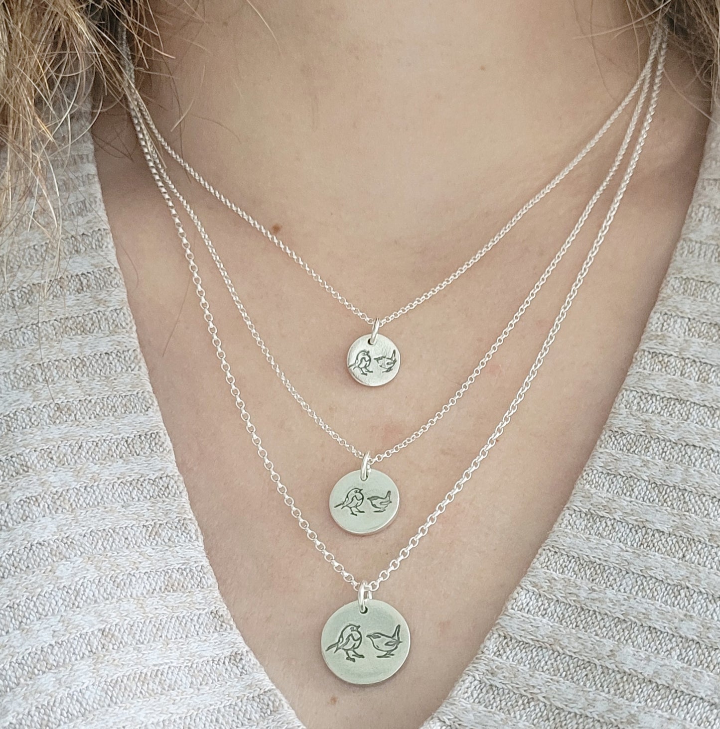 Sterling Silver Robin and Wren Birds Necklace