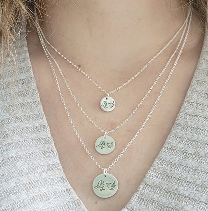 Sterling Silver Robin and Wren Birds Necklace