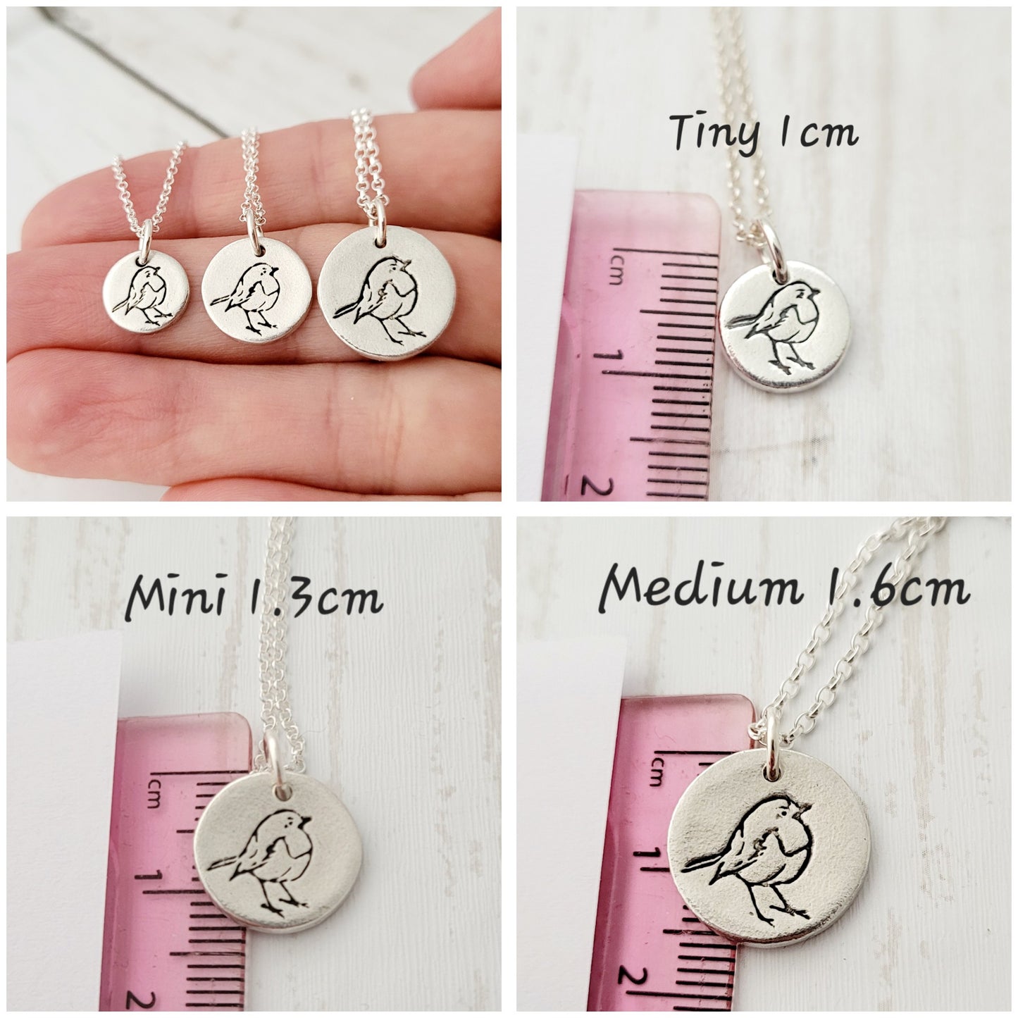 Sterling Silver Tiny 1cm Robin Bird Necklace