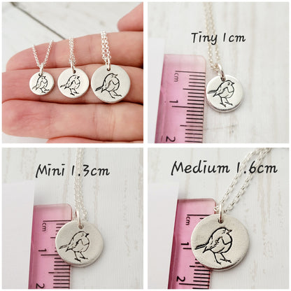 Sterling Silver Tiny 1cm Robin Bird Necklace