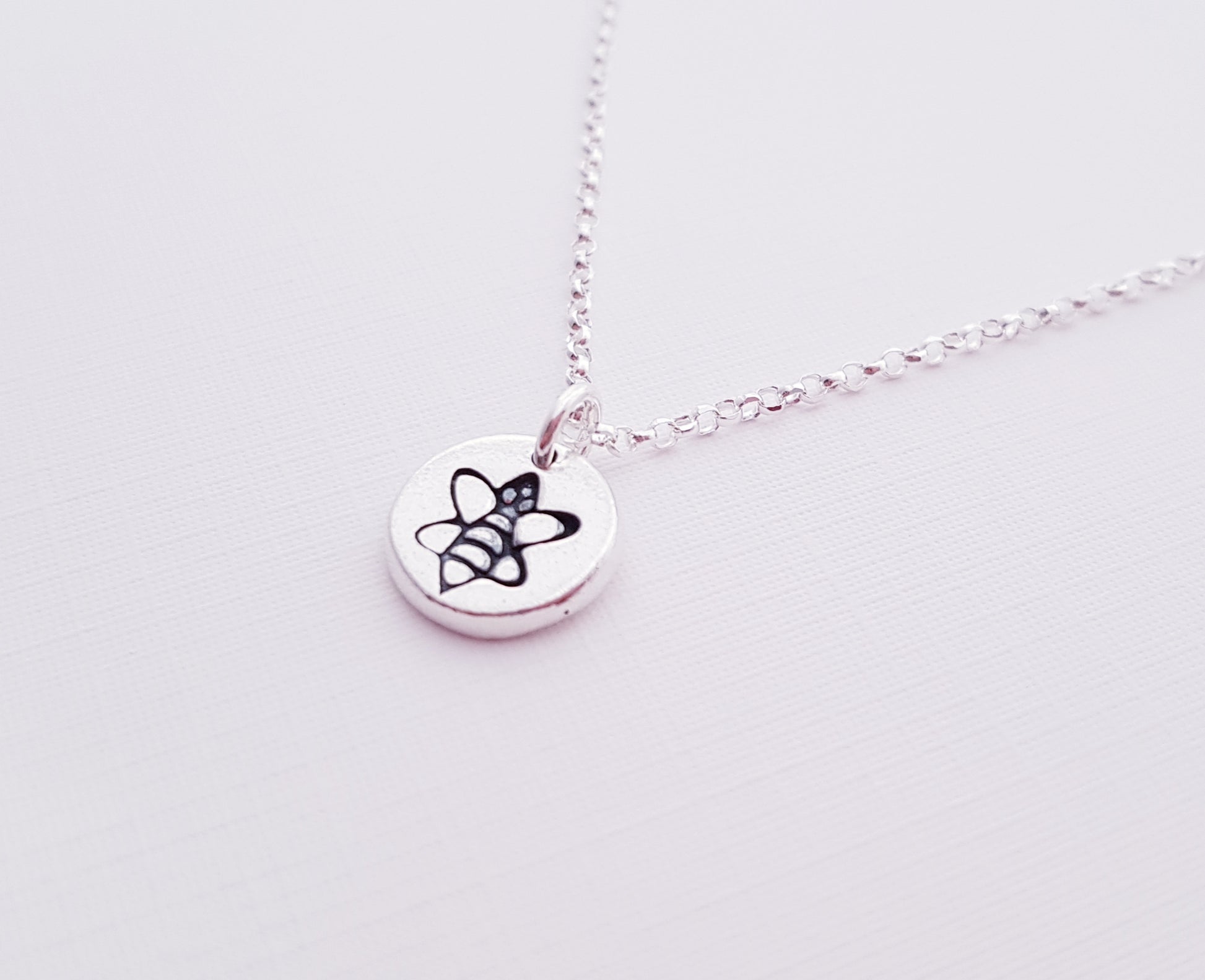sterling silver tiny 1cm stamped bee pendant necklace 5