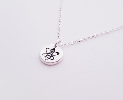 sterling silver tiny 1cm stamped bee pendant necklace 5