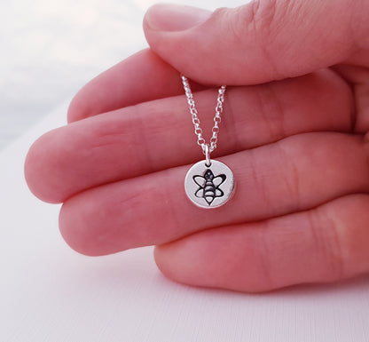 sterling silver tiny 1cm stamped bee pendant necklace 4