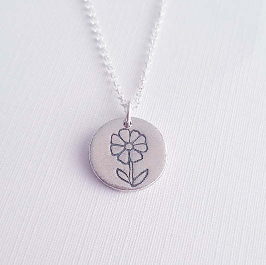Sterling Silver Mini 1.3cm Daisy April Birth Flower Pendant Necklace