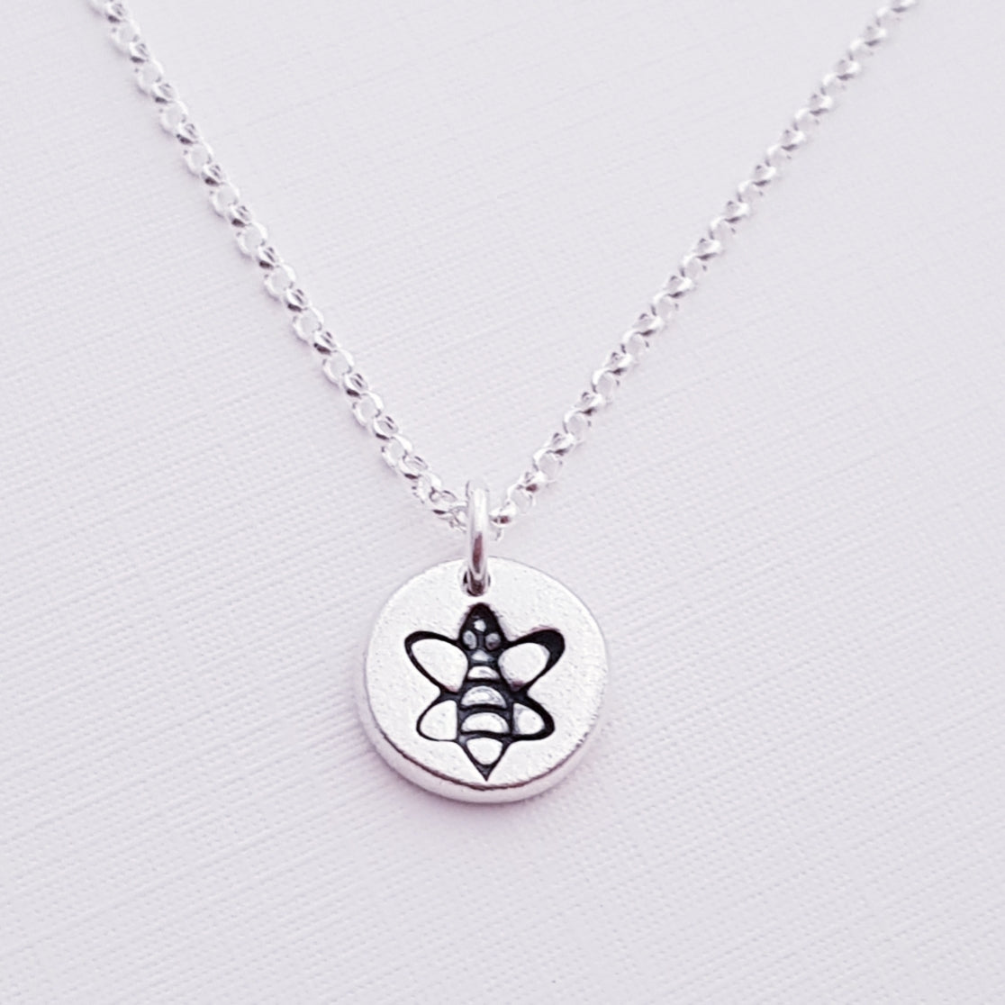 sterling silver tiny 1cm stamped bee pendant necklace 2