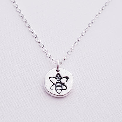 sterling silver tiny 1cm stamped bee pendant necklace 2
