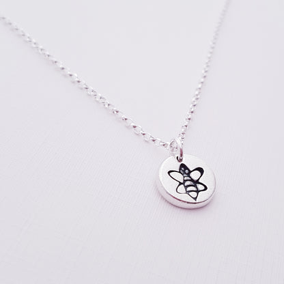 sterling silver tiny 1cm stamped bee pendant necklace 3