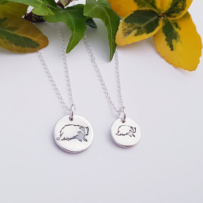 Sterling Silver Mini 1.3cm  Badger Pendant Necklace