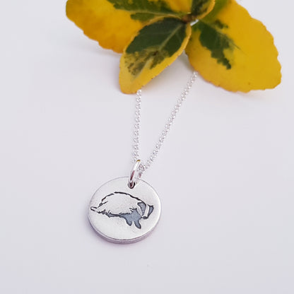 Sterling Silver Mini 1.3cm  Badger Pendant Necklace