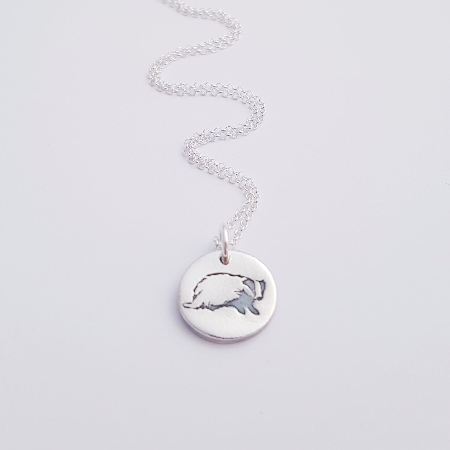 Sterling Silver Mini 1.3cm  Badger Pendant Necklace
