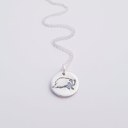 Sterling Silver Mini 1.3cm  Badger Pendant Necklace