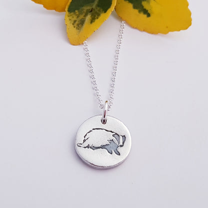 Sterling Silver Mini 1.3cm  Badger Pendant Necklace