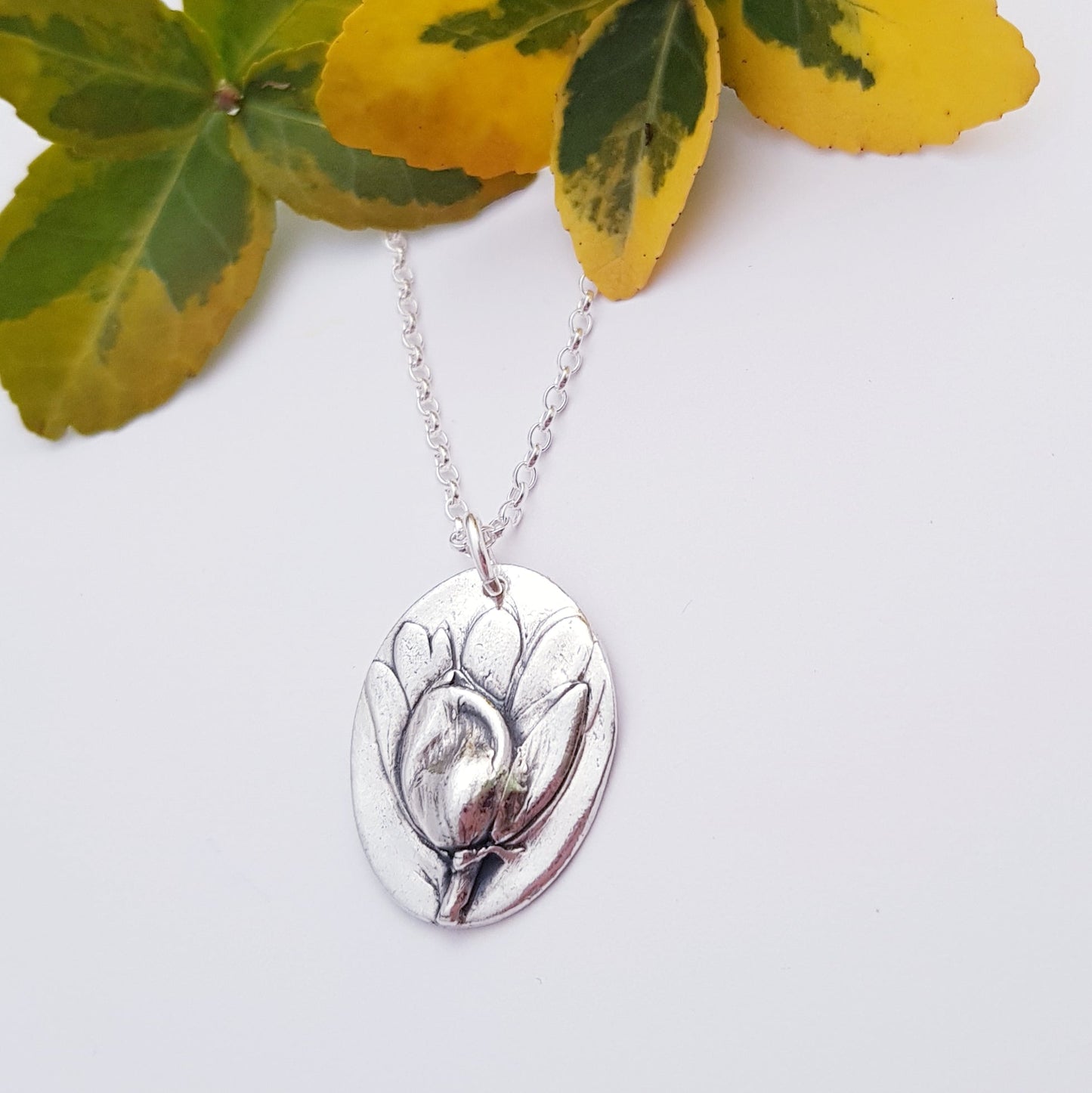 Sterling Silver Aconite Winter Flower Pendant Necklace