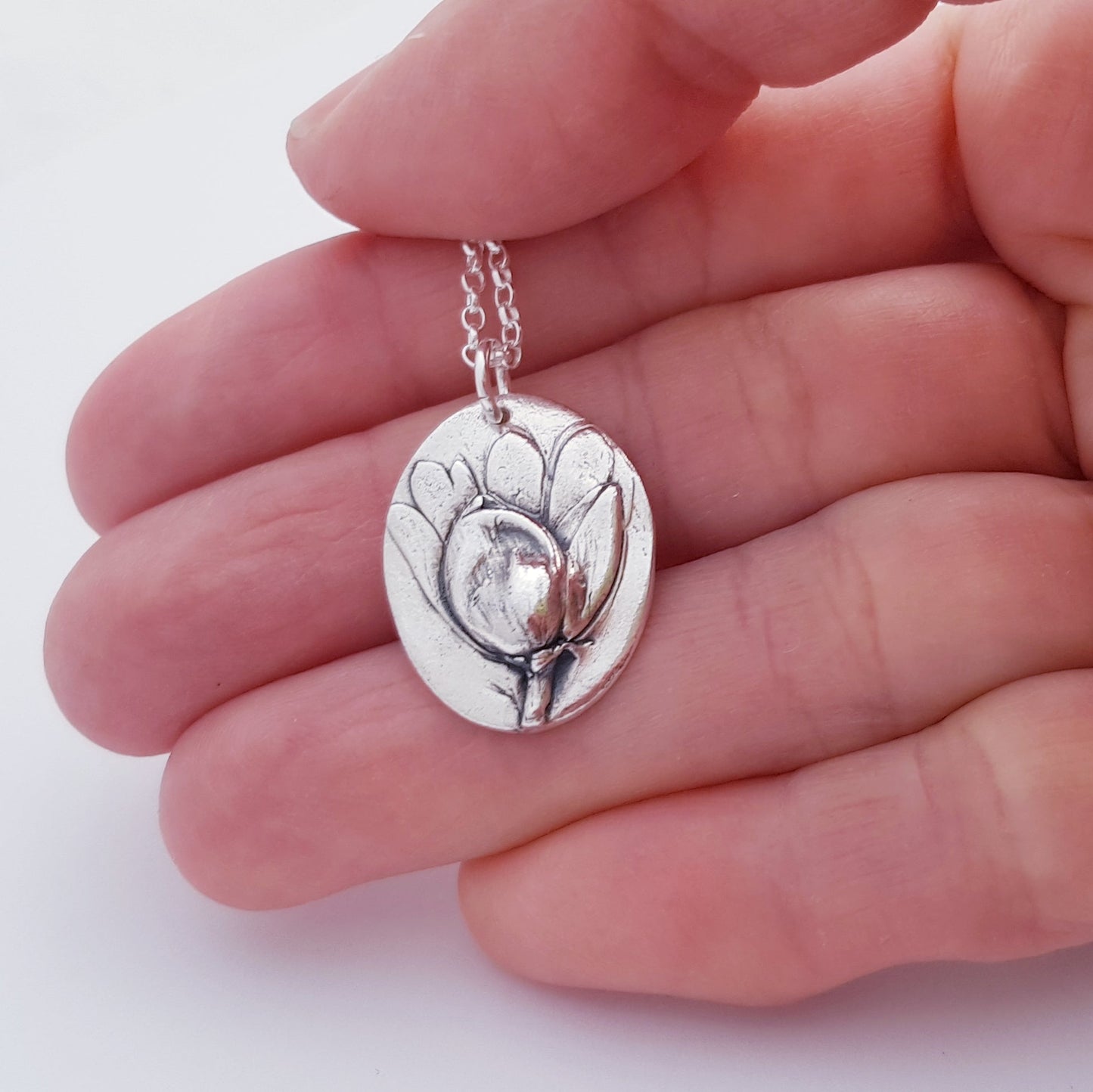 Sterling Silver Aconite Winter Flower Pendant Necklace