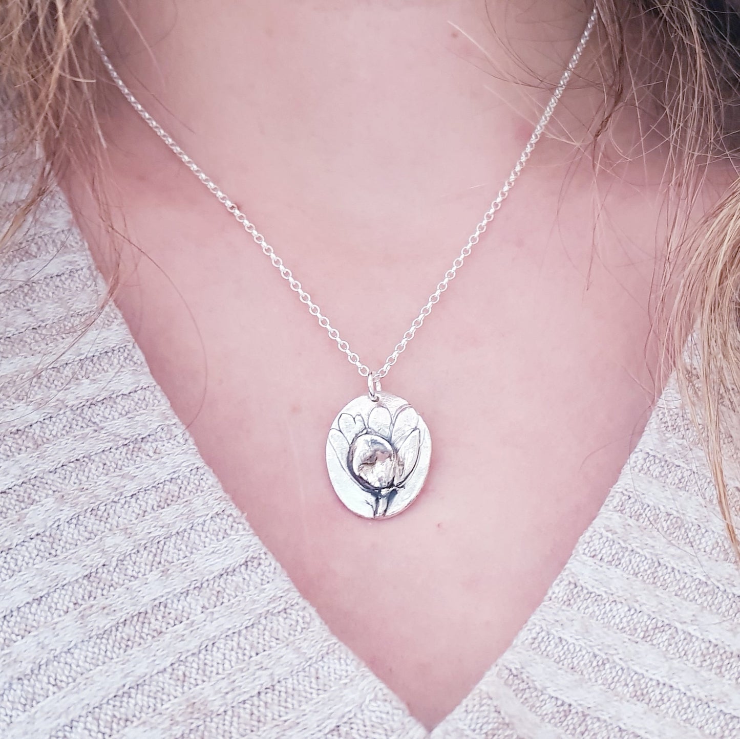 Sterling Silver Aconite Winter Flower Pendant Necklace