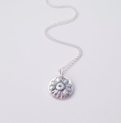 Sterling Silver Feverfew Daisy Floral Pendant Necklace
