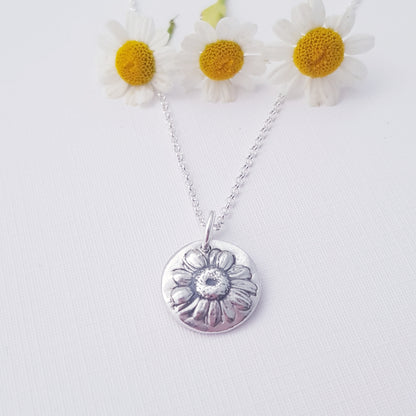 Sterling Silver Feverfew Daisy Floral Pendant Necklace