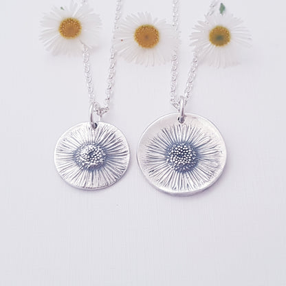Sterling Silver Large Real Daisy Pendant Necklace