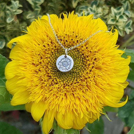 sterling silver tiny 1cm Sunflower pendant necklace