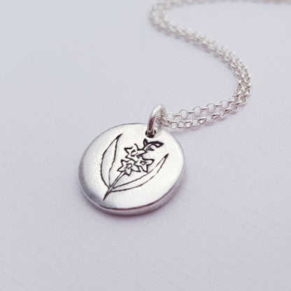 Sterling Silver Larkspur July Birth Flower Pendant Necklace