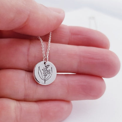 Sterling Silver Larkspur July Birth Flower Pendant Necklace