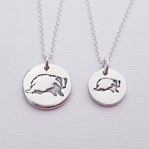 Sterling Silver Mini 1.3cm  Badger Pendant Necklace