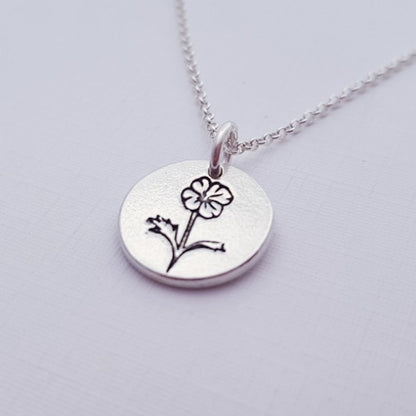 Sterling Silver Mini 1.3cm Poppy August Birth Flower Pendant Necklace