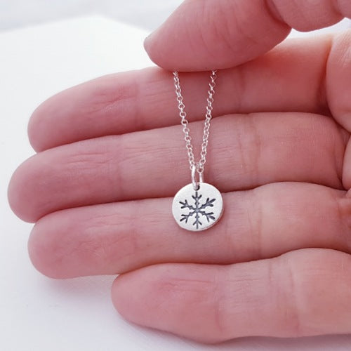 sterling silver tiny 1cm Snowflake pendant necklace 5