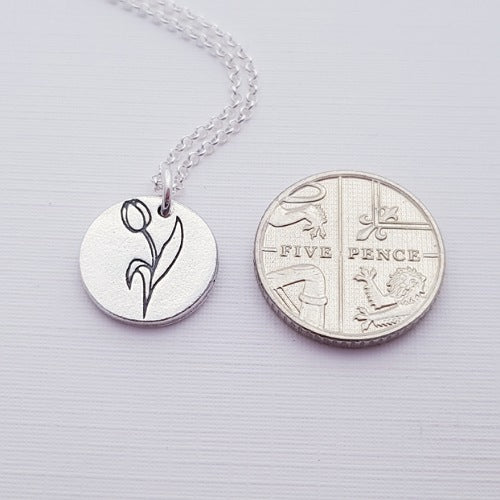 Sterling Silver Mini 1.3cm Tulip Spring Flower Pendant Necklace